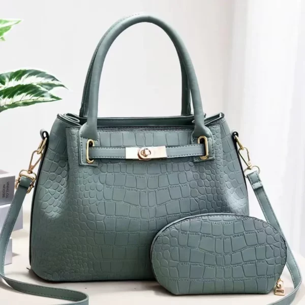 Ladies 2-piece crocodile print on shoulder crossbody bag - Image 2