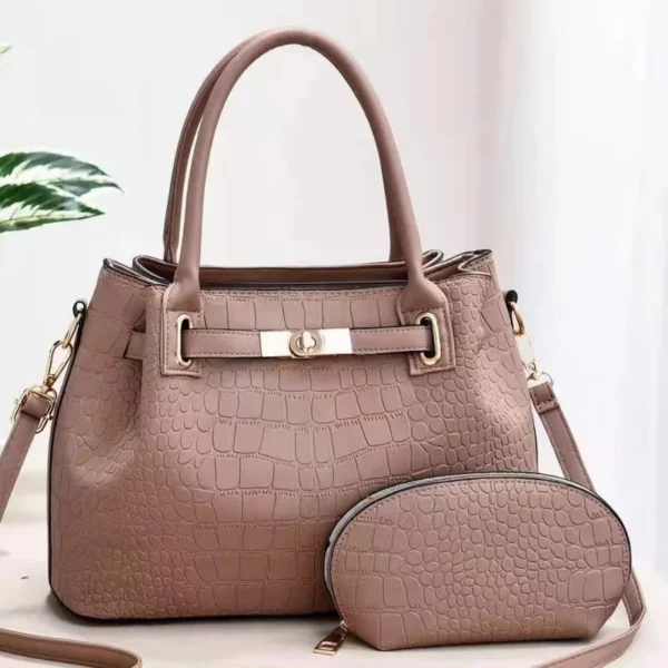 Ladies 2-piece crocodile print on shoulder crossbody bag - Image 3